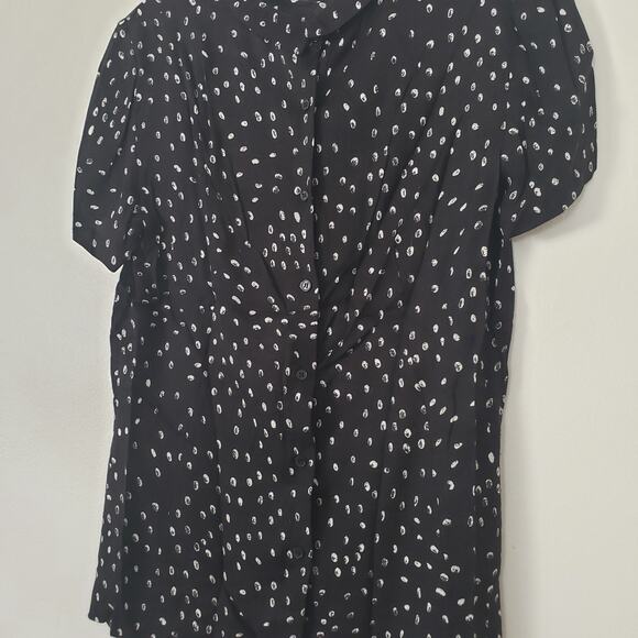 French Connection Peter Pan Collar Buttondown Back Blouse Black White Dots Sz 2 - Picture 2 of 7
